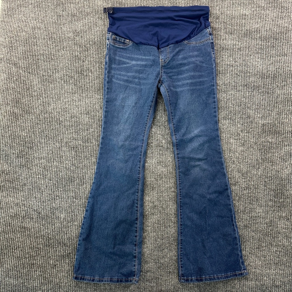 Shein Maternity Flare Jeans Size 6 Medium Blue Wash Belly Band Stretch Denim